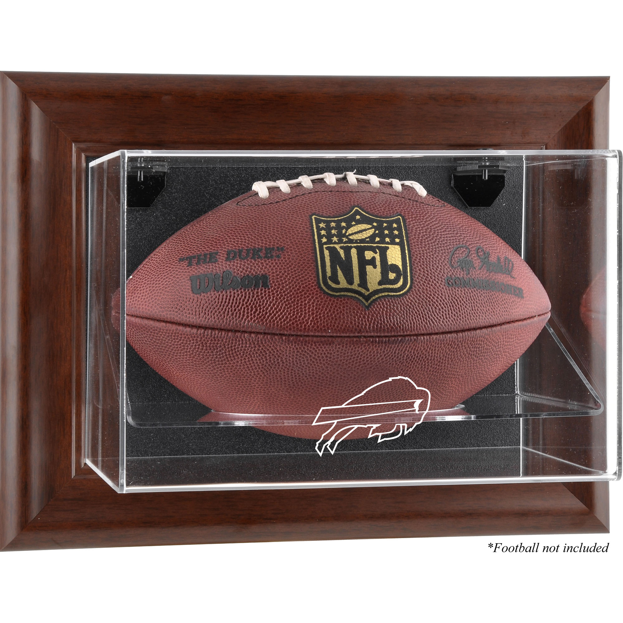 Buffalo Bills Football-Vitrine mit braunem Rahmen und Wandmontage