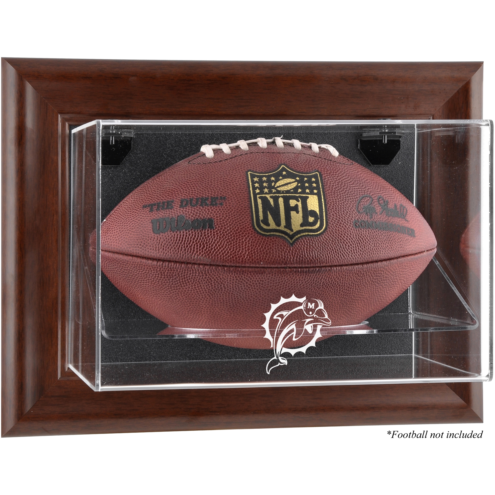 Miami Dolphins Football-Vitrine mit braunem Rahmen zur Wandmontage