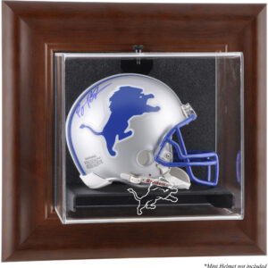 Detroit Lions Mini-Vitrine für Helme, braun gerahmt und zur Wandmontage