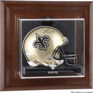 New Orleans Saints – Mini-Vitrine mit Helm, brauner Rahmen, zur Wandmontage