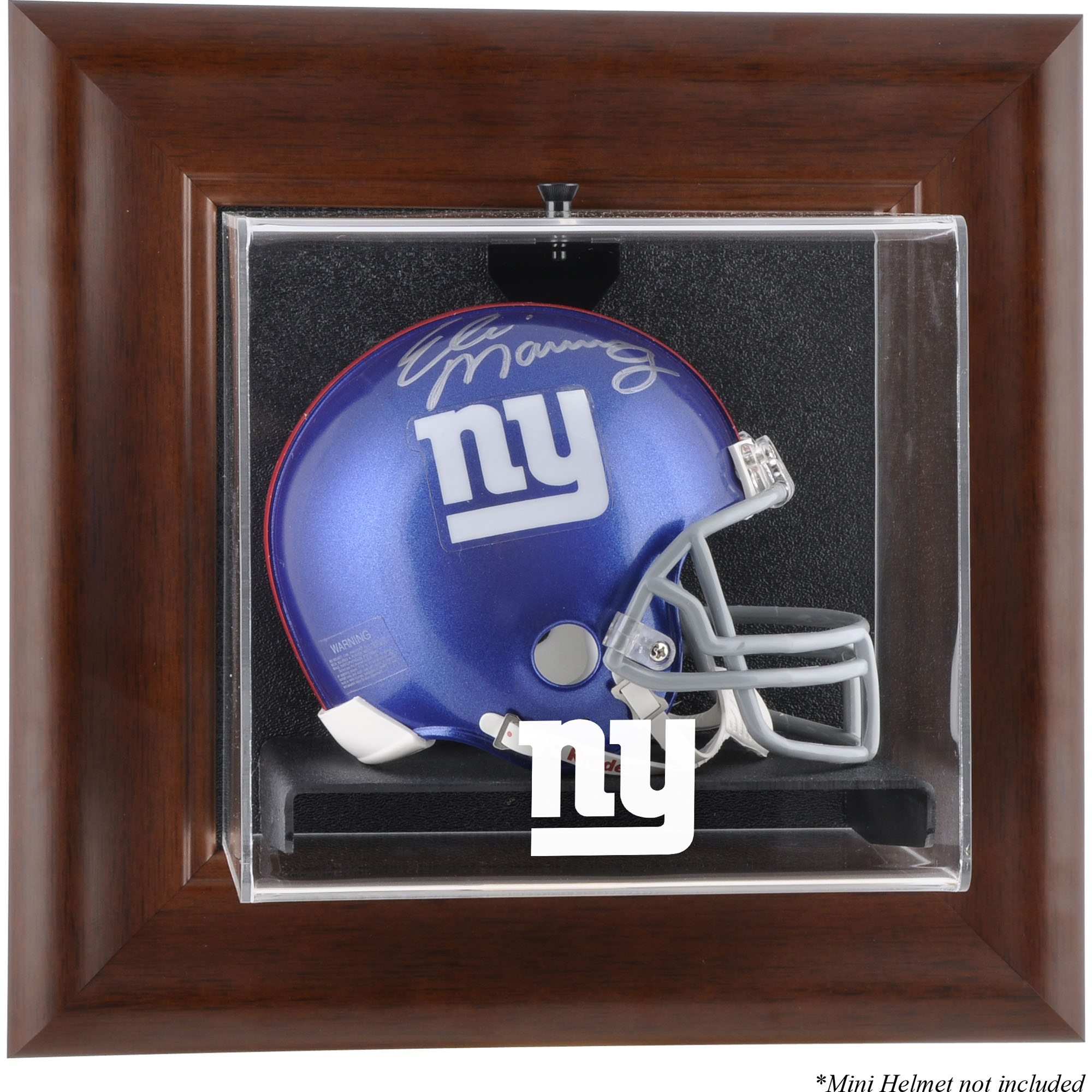 New York Giants Mini-Vitrine mit braunem Rahmen und Wandmontage für Helme