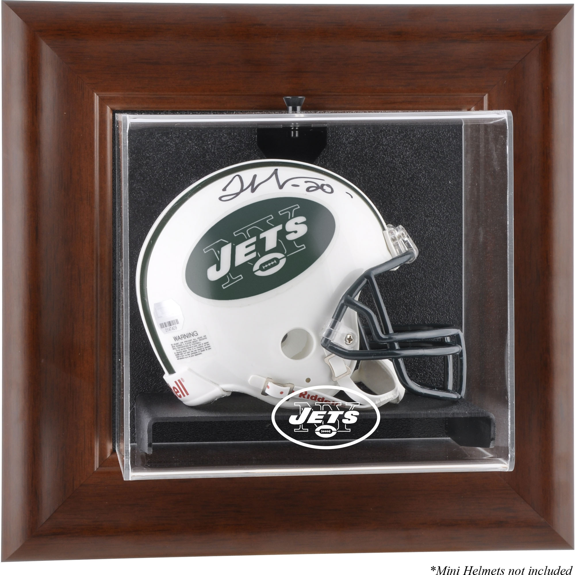 New York Jets Throwback Logo 1998–2018 Braun gerahmte Mini-Vitrine für Helme zur Wandmontage