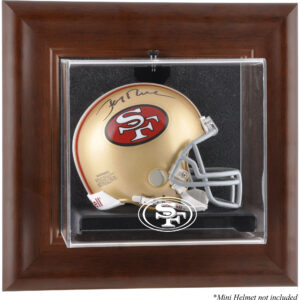 San Francisco 49ers Mini-Vitrine mit braunem Rahmen und Wandmontage für Helme