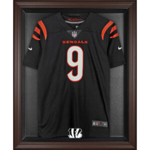 Vitrine mit Logo-Trikot in Braun mit Rahmen der Cincinnati Bengals