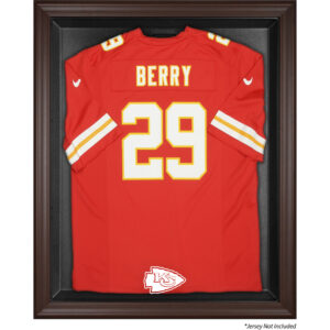 Vitrine mit Logo-Trikot der Kansas City Chiefs in Braun mit Rahmen