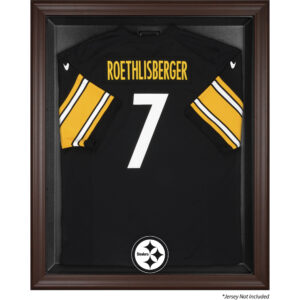 Vitrine mit Logo-Trikot der Pittsburgh Steelers in Braun mit Rahmen