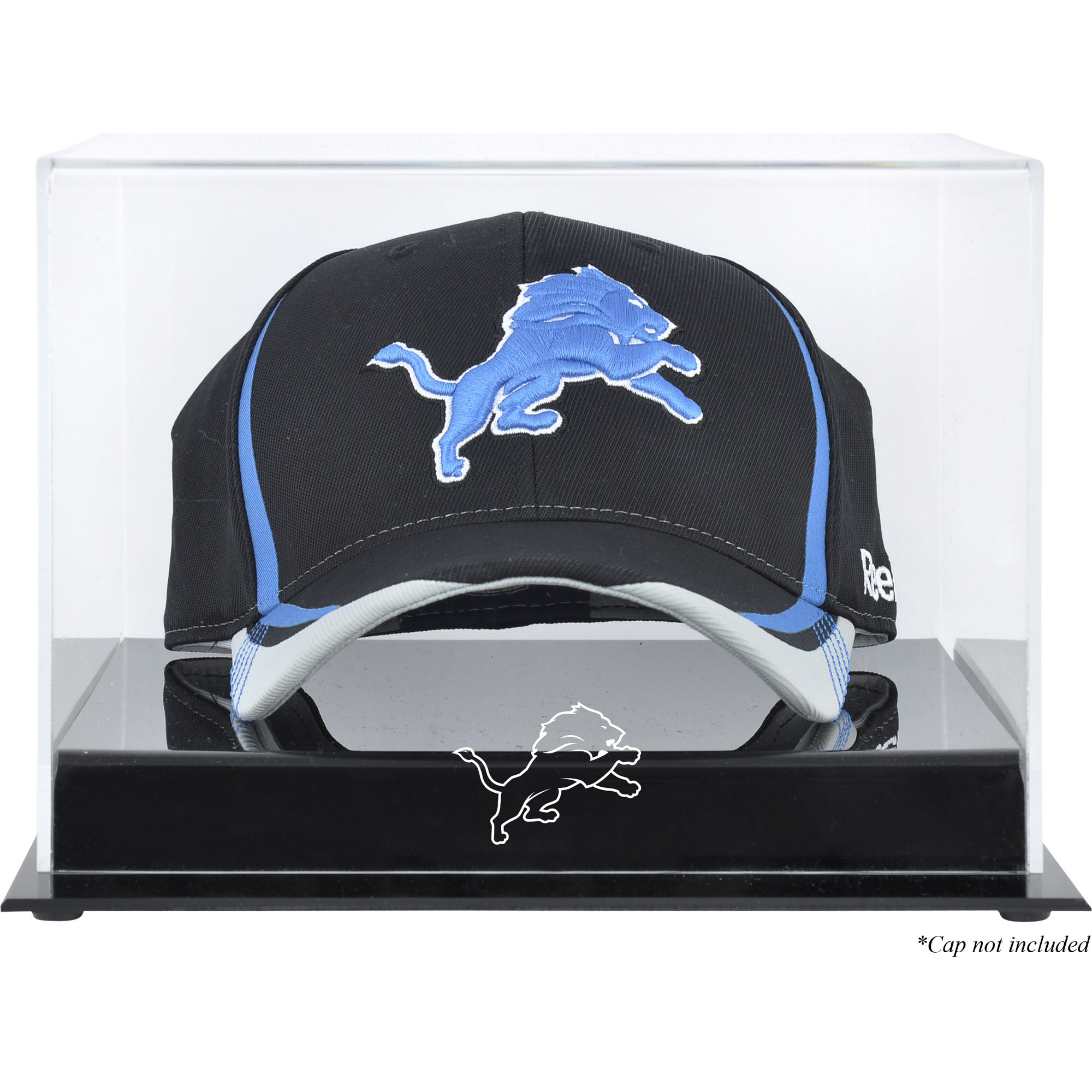 Vitrine mit Acryl-Cap-Logo der Detroit Lions