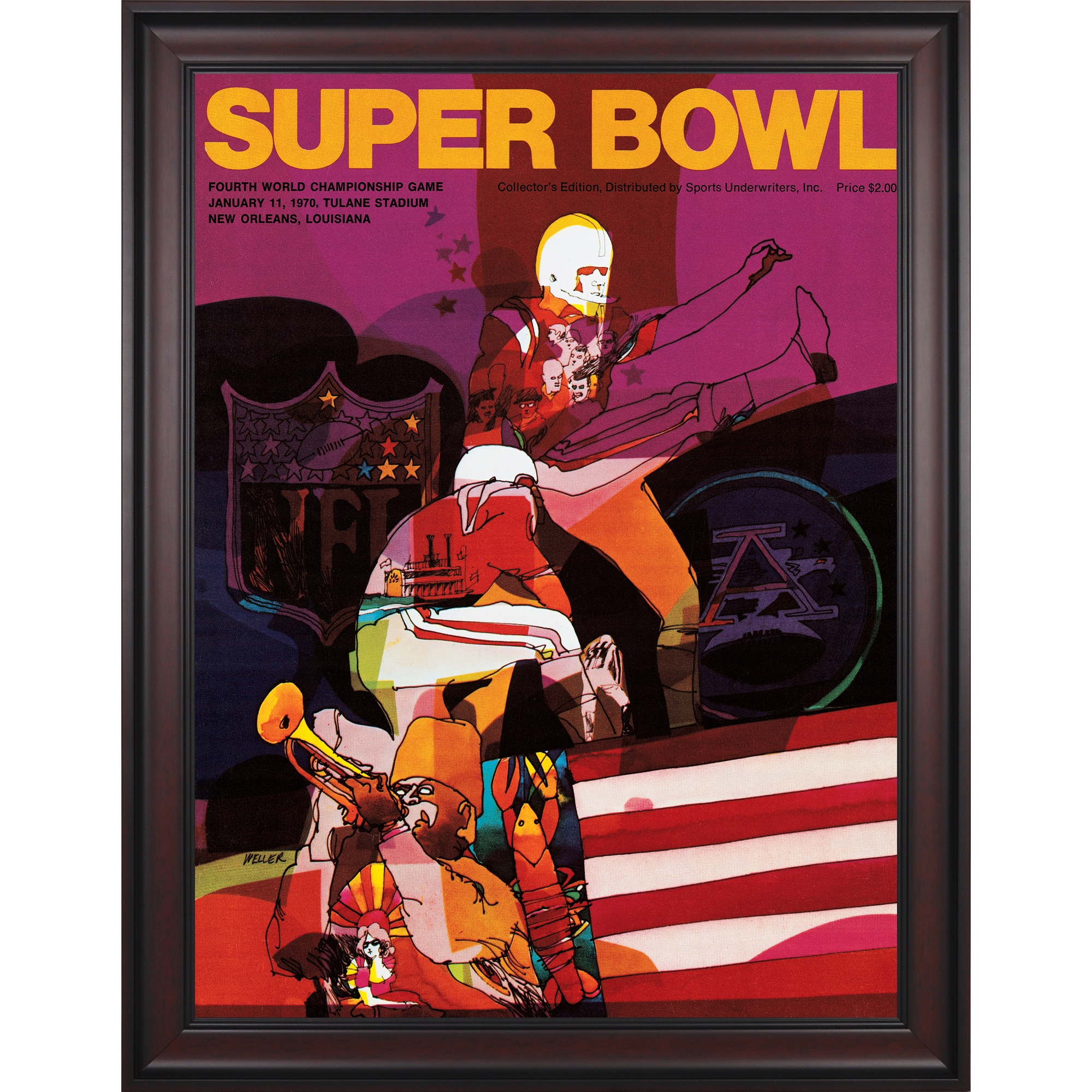 1970 Chiefs vs Vikings Gerahmtes 36″ x 48″ Leinwand Super Bowl IV Programm