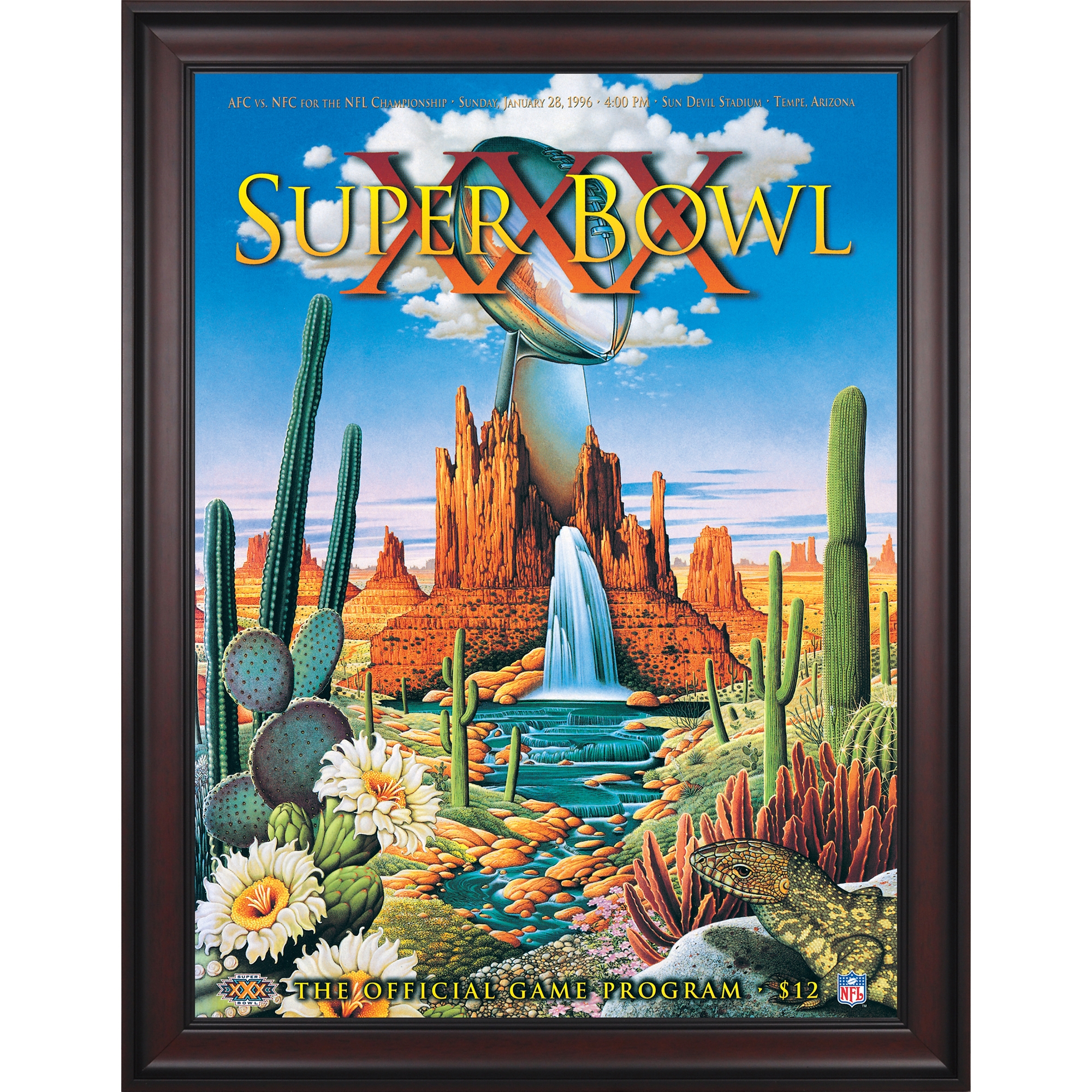 1996 Cowboys vs Steelers, gerahmt, 91,4 x 121,9 cm, Leinwand, Super Bowl XXX-Programm