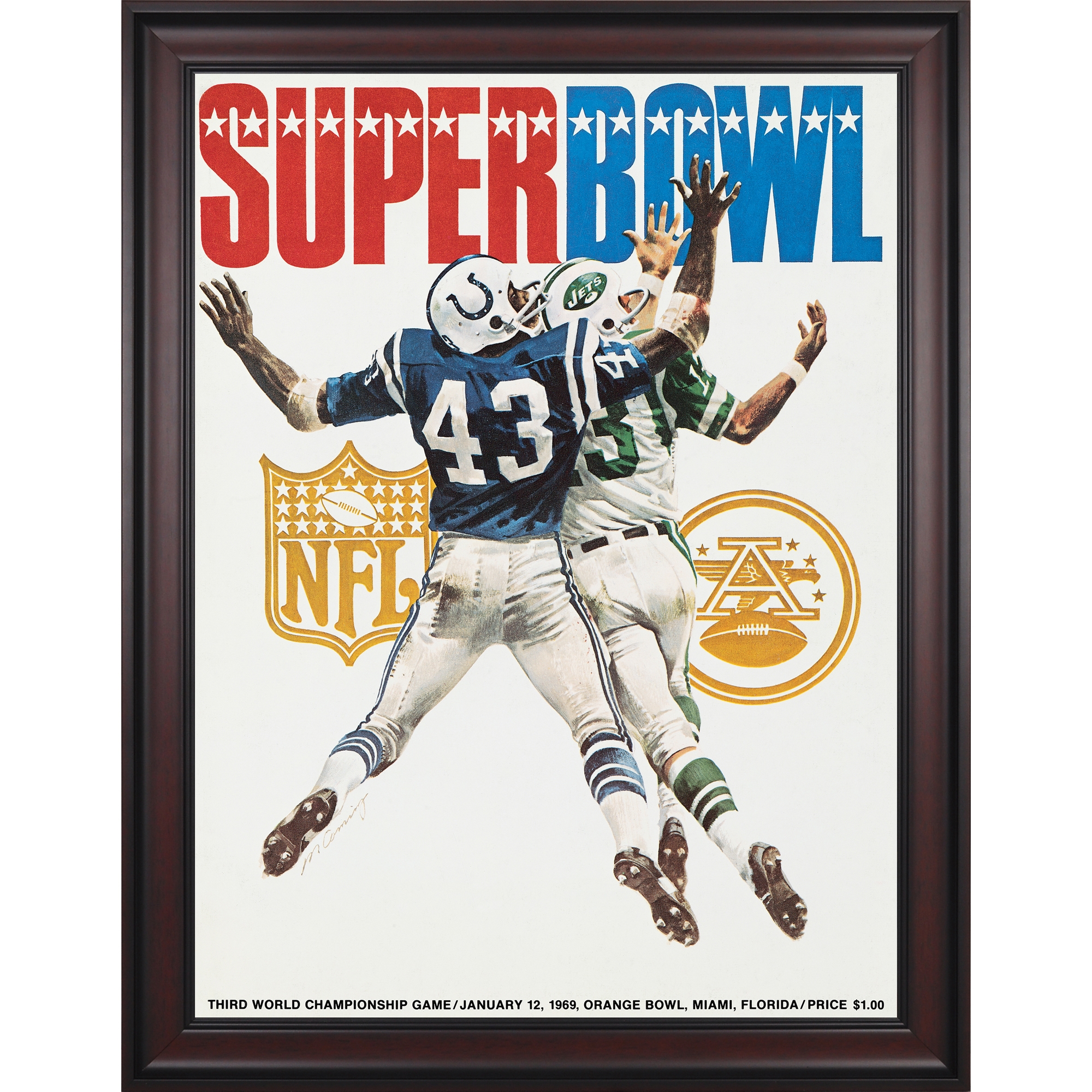 1969 Jets vs Colts Gerahmtes 36″ x 48″ Leinwand-Super-Bowl-III-Programm