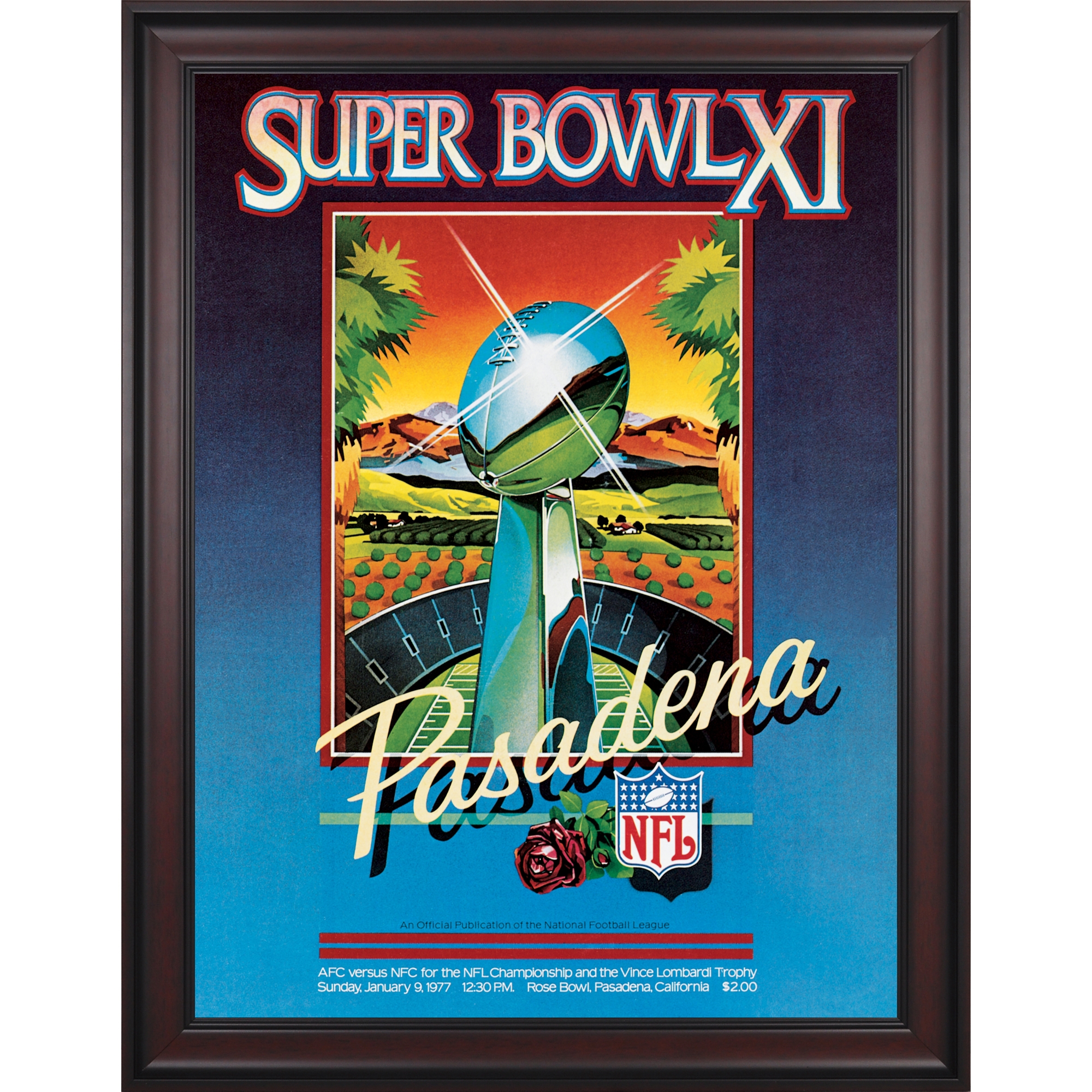 1977 Raiders vs Vikings Gerahmtes 36″ x 48″ Leinwand Super Bowl XI Programm