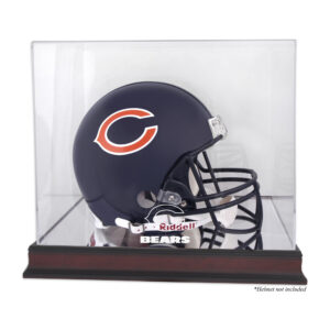 Vitrine mit Helmlogo der Chicago Bears aus Mahagoni mit verspiegelter Rückseite