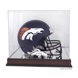 Vitrine mit Helmlogo der Denver Broncos aus Mahagoni mit verspiegelter Rückseite