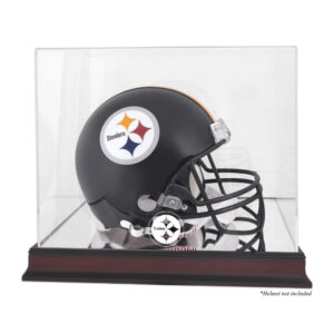 Vitrine mit Helmlogo der Pittsburgh Steelers aus Mahagoni mit verspiegelter Rückseite