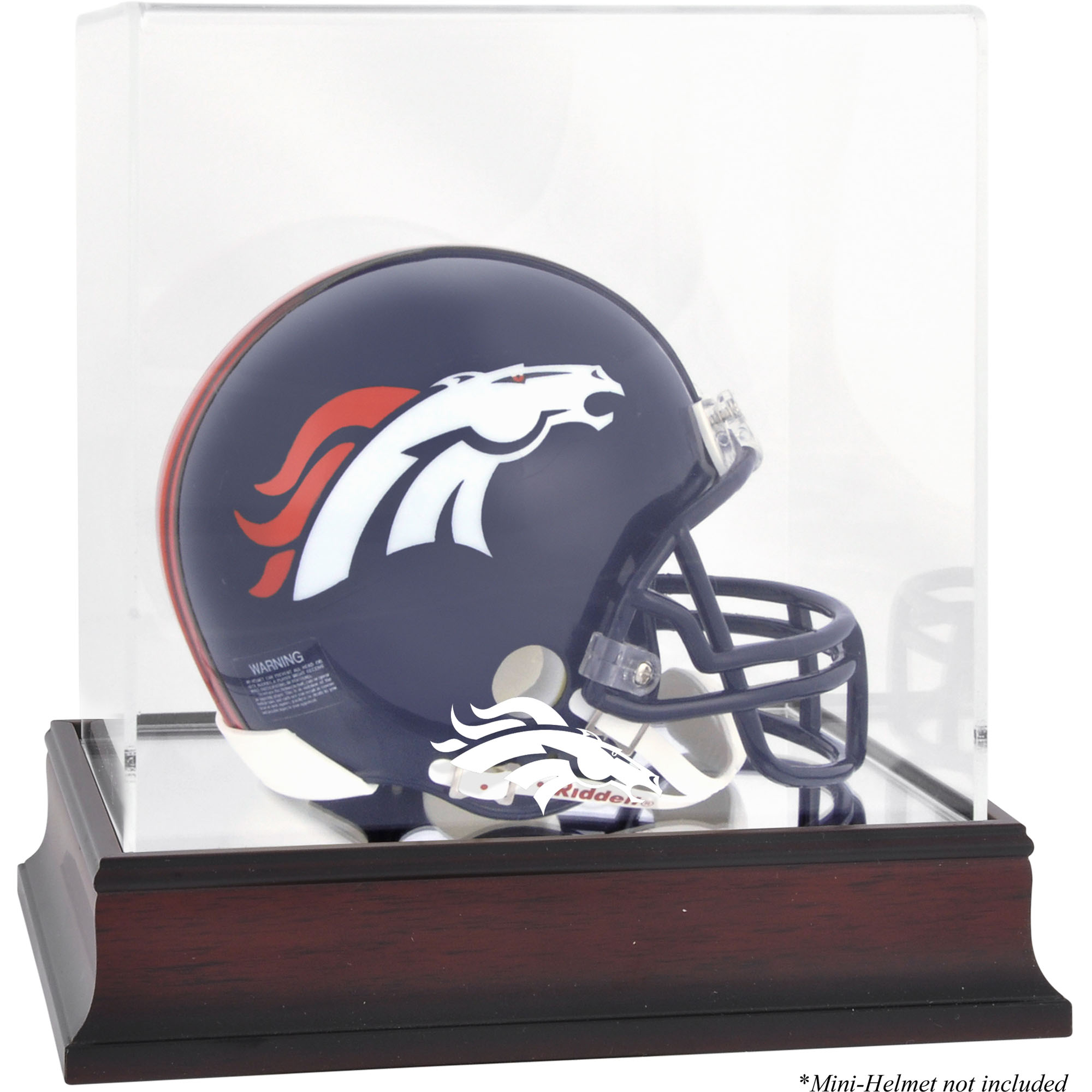 Mini-Vitrine für Denver Broncos-Helm mit Mahagoni-Logo