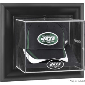 New York Jets Throwback-Logo 1998–2018, schwarz gerahmte Vitrine mit Cap-Logo zur Wandmontage