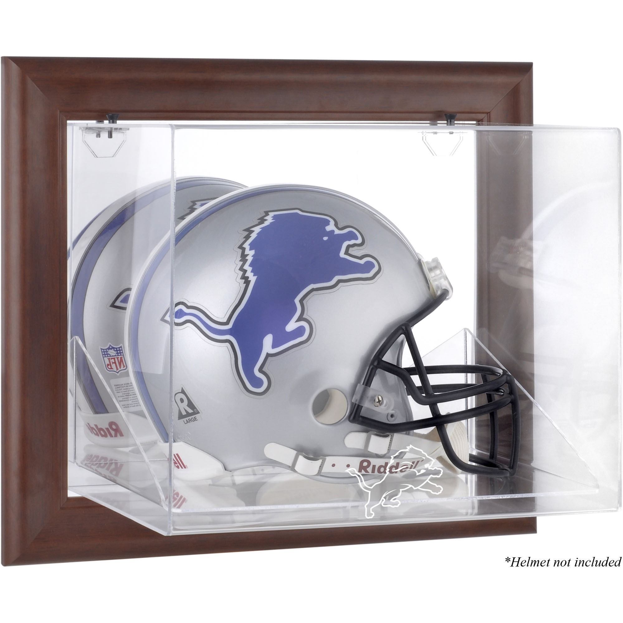 Detroit Lions – Braunes, gerahmtes Helmetui mit Logo zur Wandmontage