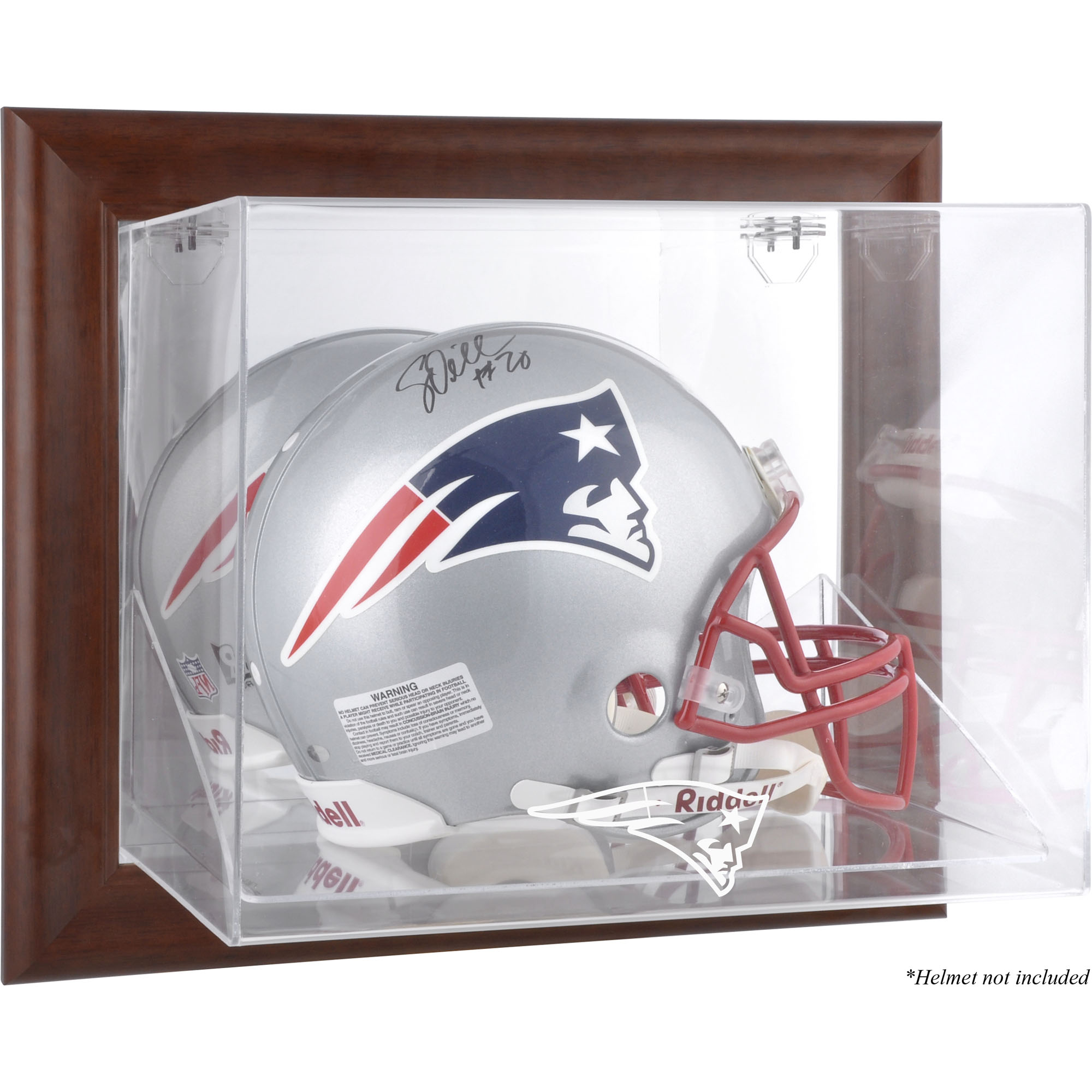 New England Patriots – Helmetui mit Logo zur Wandmontage, brauner Rahmen