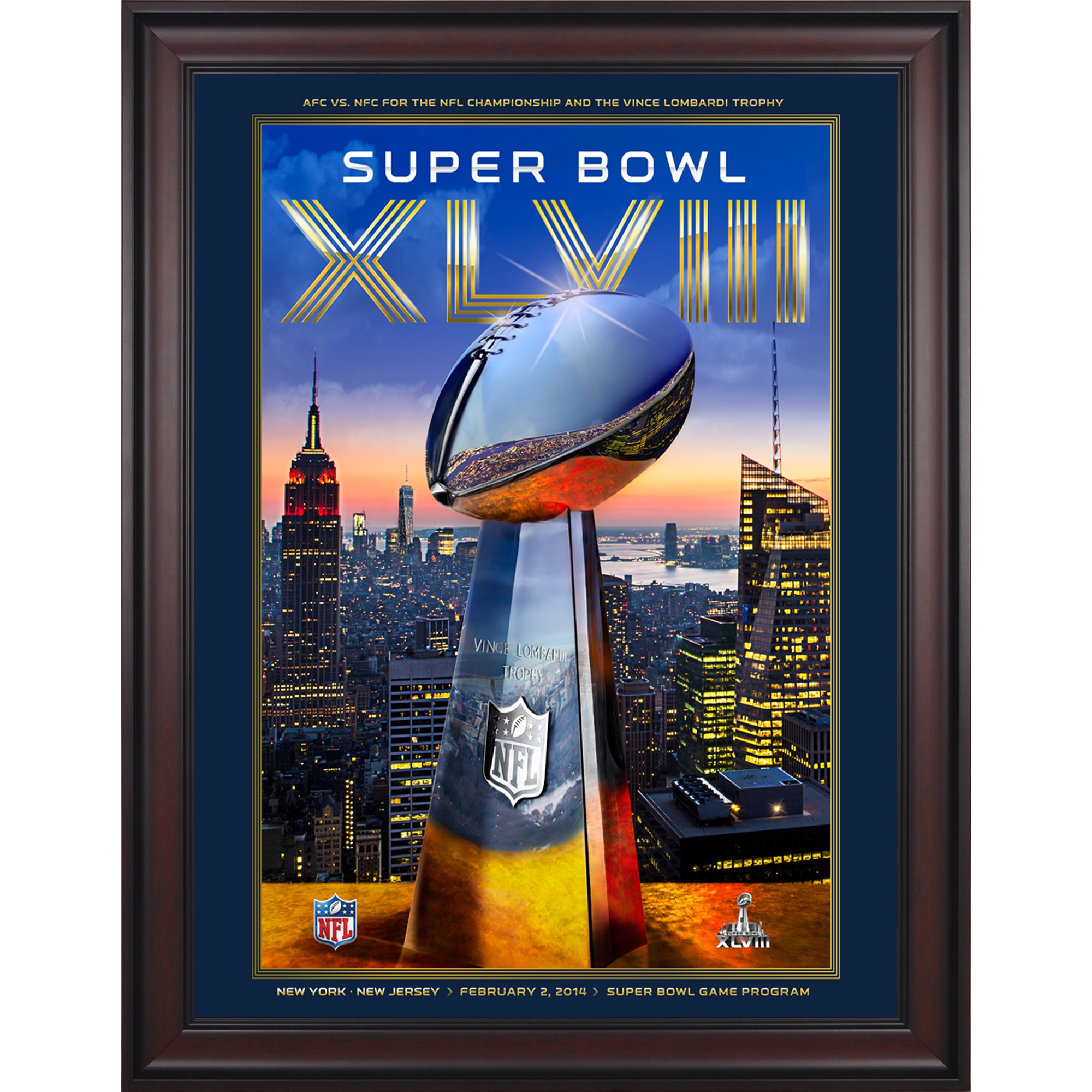 2014 Seattle Seahawks vs. Denver Broncos Gerahmtes 36″ x 48″ Leinwand Super Bowl XLVIII Programm