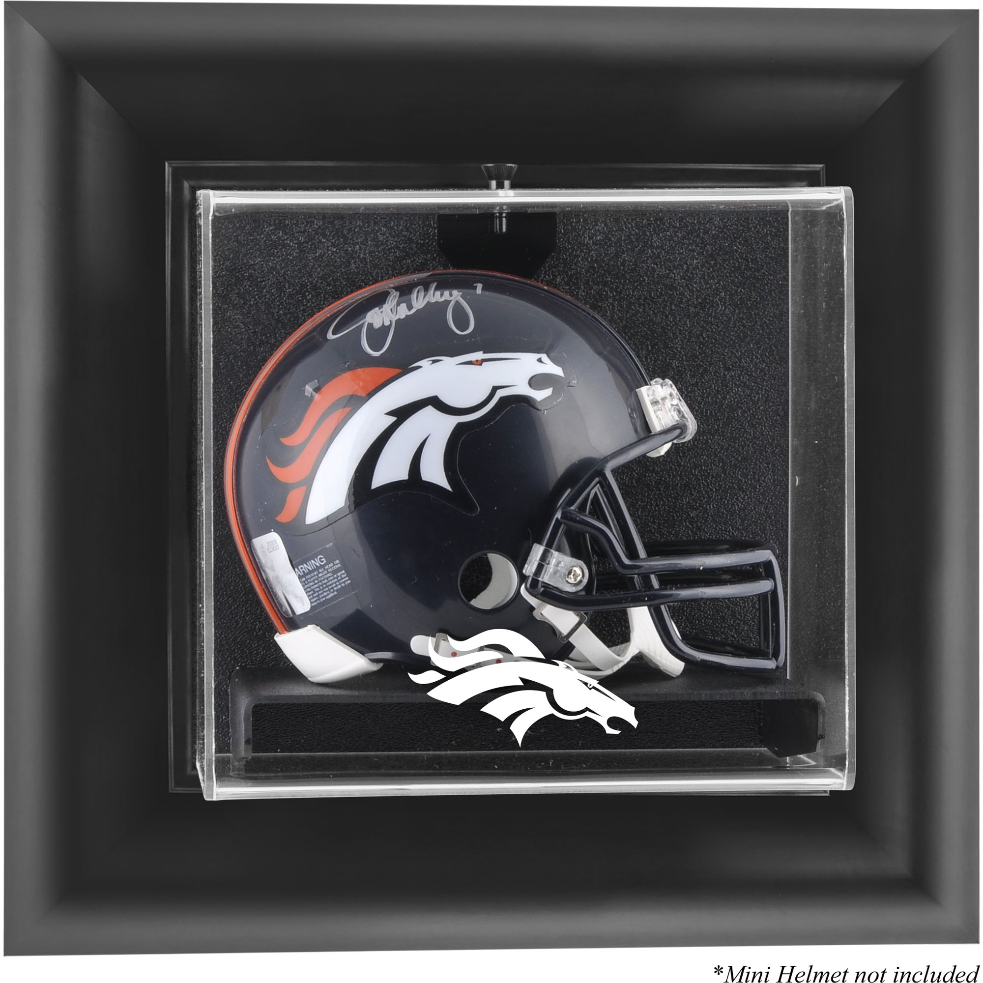 Denver Broncos Mini-Vitrine mit schwarzem Rahmen und Wandmontage für Helme