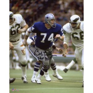 Von Bob Lilly signiertes Actionfoto der Dallas Cowboys im Format 20 x 25 cm mit der Aufschrift „HOF 80“