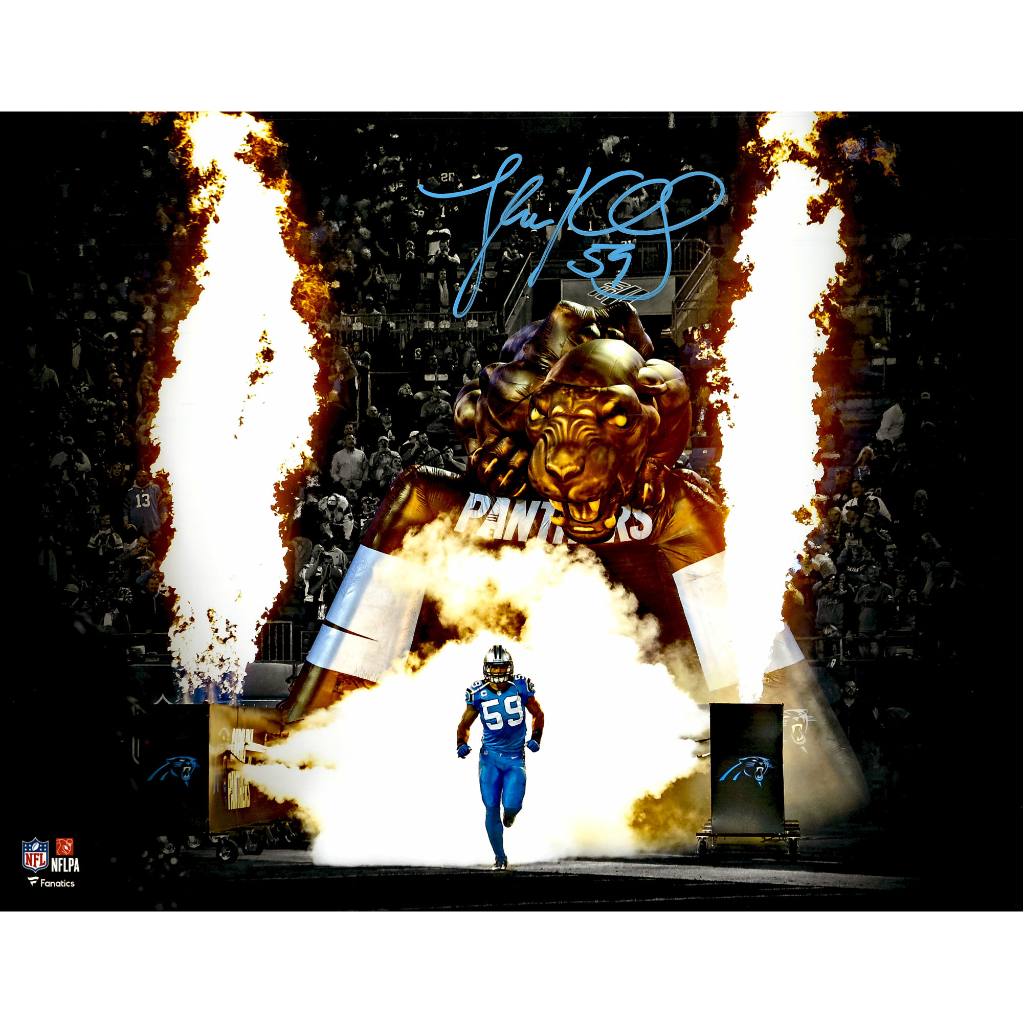 Autogrammfoto von Luke Kuechly, Carolina Panthers, 11 x 35,6 cm, Feuereingang