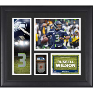 Russell Wilson Seattle Seahawks Gerahmte 15″ x 17″ Spielercollage mit einem Stück Spiel-Football