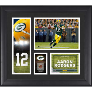 Aaron Rodgers Green Bay Packers Gerahmte 15″ x 17″ Spielercollage mit einem Stück eines beim Spiel verwendeten Footballs