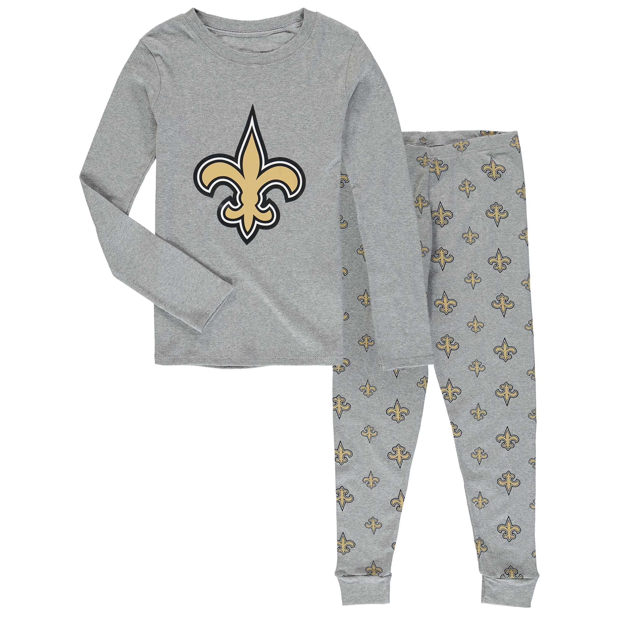 Schlafanzugset „New Orleans Saints“ in meliertem Grau mit langärmeligem T-Shirt und Hose für Vorschulkinder