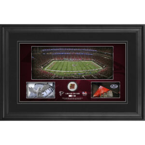 Gerahmte Stadion-Panoramacollage der Atlanta Falcons, 10 x 18 Zoll, mit beim Spiel verwendetem Football – limitierte Auflage von 500 Stück