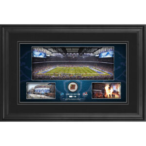 Detroit Lions – gerahmte Stadion-Panoramacollage, 10 x 18 Zoll, mit beim Spiel verwendetem Football – limitierte Auflage von 500 Stück