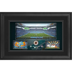 Gerahmte Stadion-Panoramacollage der Miami Dolphins, 10 x 18 Zoll, mit beim Spiel verwendetem Football – limitierte Auflage von 500 Stück