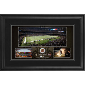 Gerahmte Stadion-Panoramacollage der New Orleans Saints, 10 x 18 Zoll, mit beim Spiel verwendetem Football – limitierte Auflage von 500 Stück