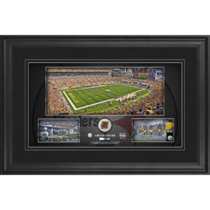 Gerahmte Stadion-Panoramacollage der Pittsburgh Steelers, 10 x 18 Zoll, mit beim Spiel verwendetem Football – limitierte Auflage von 500 Stück