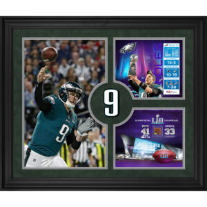 Gerahmte Collage der Super Bowl LII Champions von Nick Foles, Philadelphia Eagles, 23 x 27 Zoll, mit einem Stück eines beim Spiel verwendeten Footballs – limitierte Auflage von 500 Stück