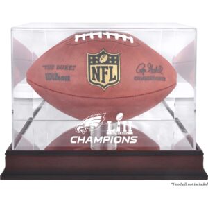 Vitrine mit Football-Logo der Philadelphia Eagles, Super Bowl LII Champions, Mahagoni