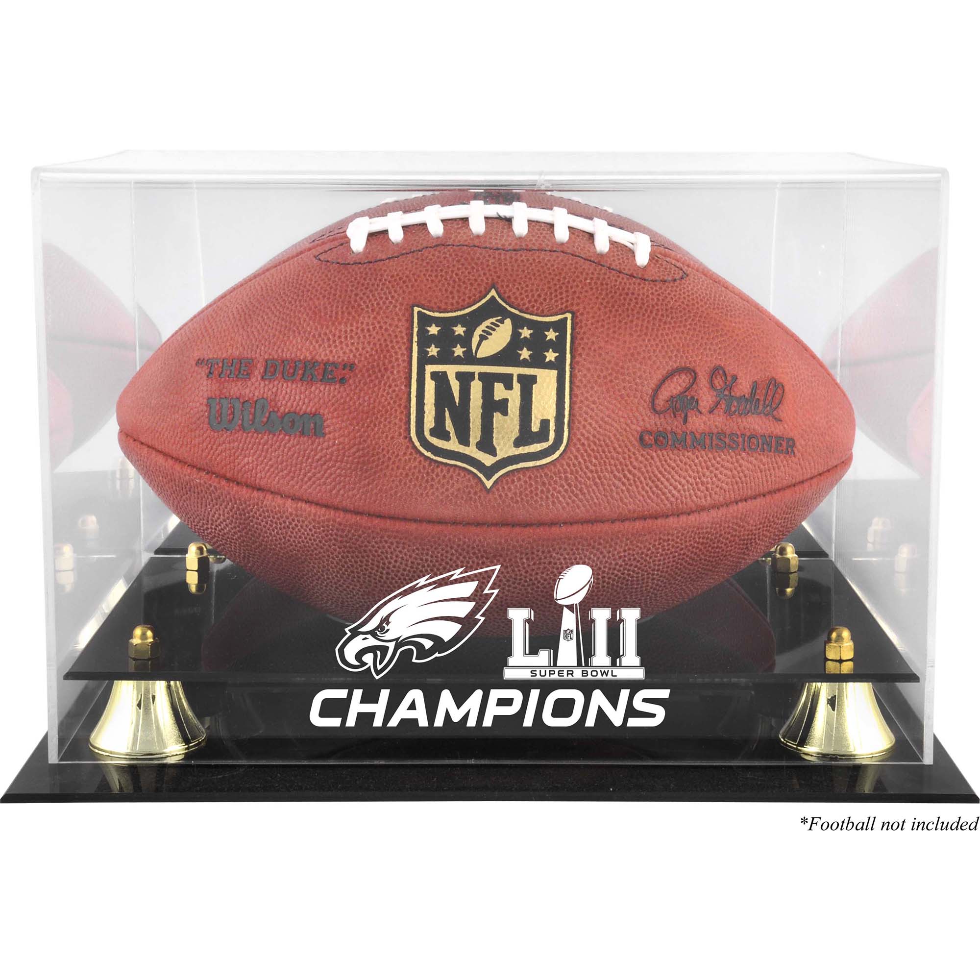 Goldene Vitrine mit dem Logo der Philadelphia Eagles für die Champions des Super Bowl LII