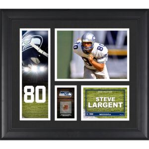 Steve Largent – ​​Gerahmte 15 x 17 Zoll große Spielercollage der Seattle Seahawks mit einem Stück eines beim Spiel verwendeten Footballs