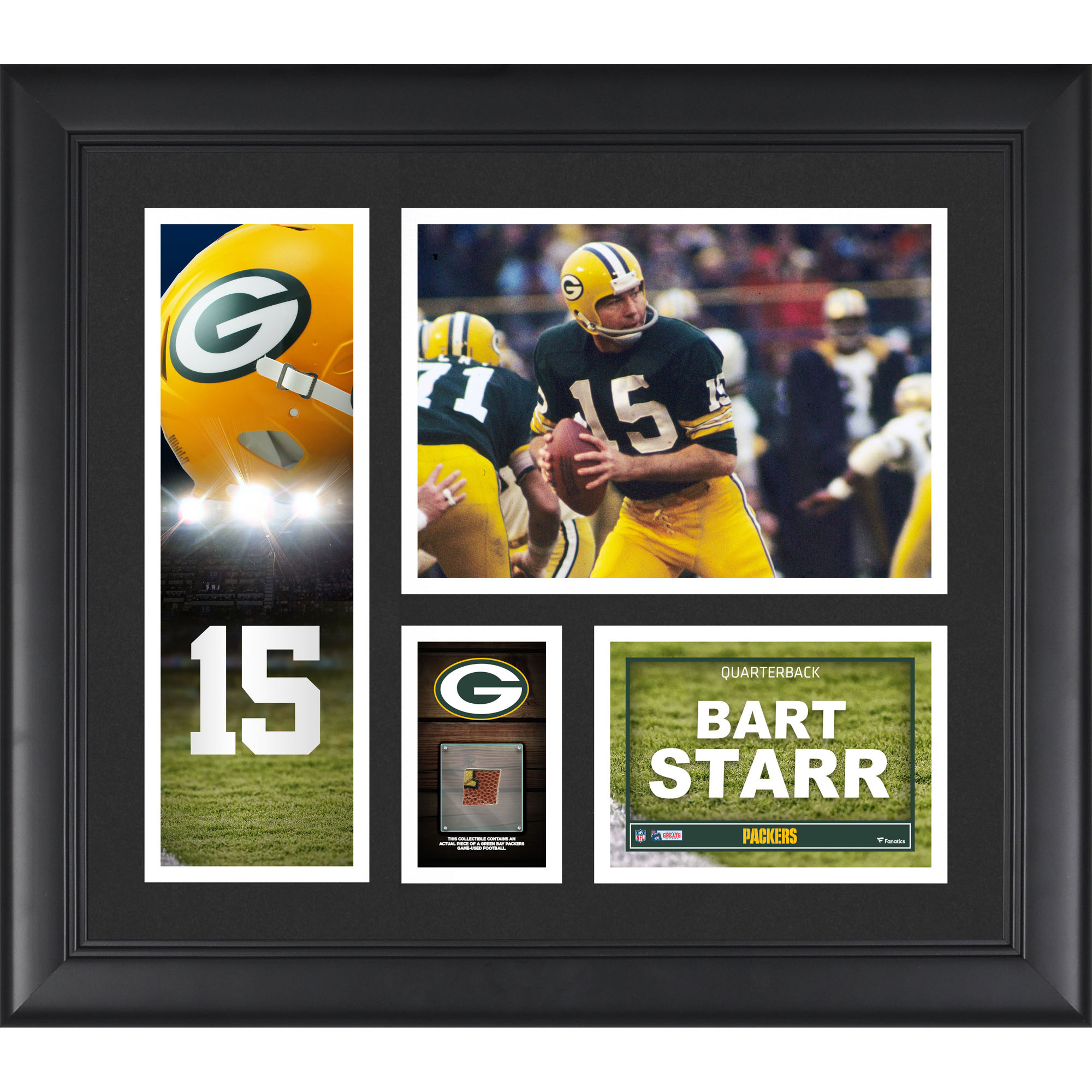 Bart Starr Green Bay Packers Gerahmte 15“ x 17“ Spielercollage mit einem Stück eines beim Spiel verwendeten Footballs