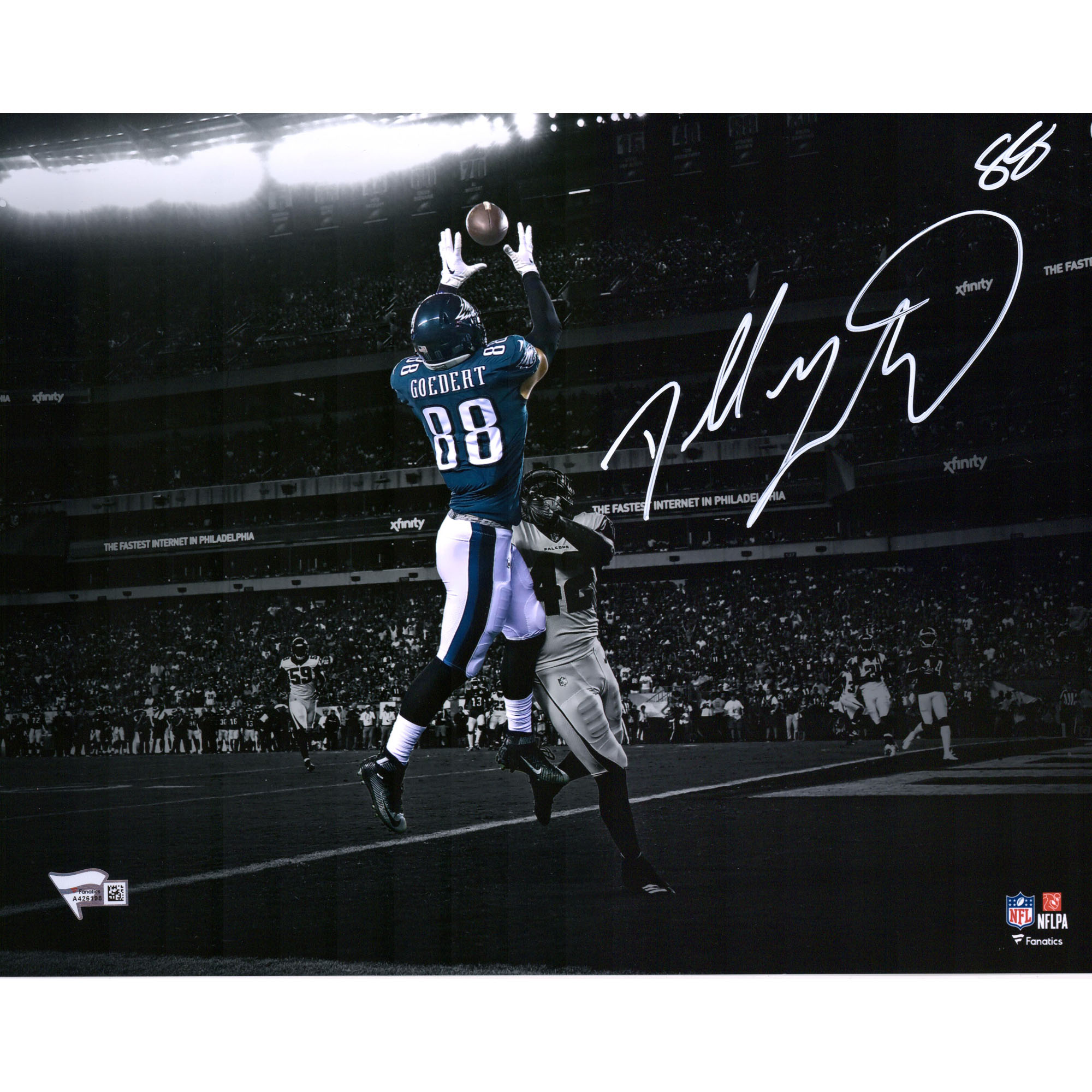 Signiertes Spotlight-Foto von Dallas Goedert, Philadelphia Eagles, 11 x 35,6 cm