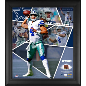 Dak Prescott Dallas Cowboys – gerahmte Collage eines Impact-Players, 15 x 17 Zoll, mit einem Stück eines beim Spiel verwendeten Footballs – limitierte Auflage von 500 Stück