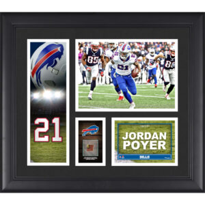 Jordan Poyer Buffalo Bills Gerahmte 15″ x 17″ Spielercollage mit einem Stück eines Spielballs