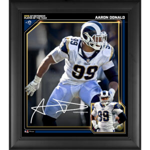 Aaron Donald, Los Angeles Rams, 2018 NFL Defensive Player of the Year, gerahmte Collage, 15 x 17 Zoll – Faksimile-Signatur