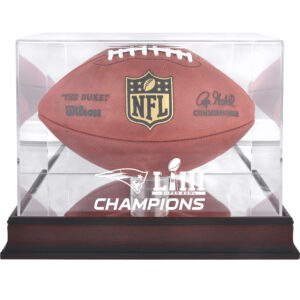 Vitrine mit Football-Logo der New England Patriots, Super Bowl LIII Champions, Mahagoni