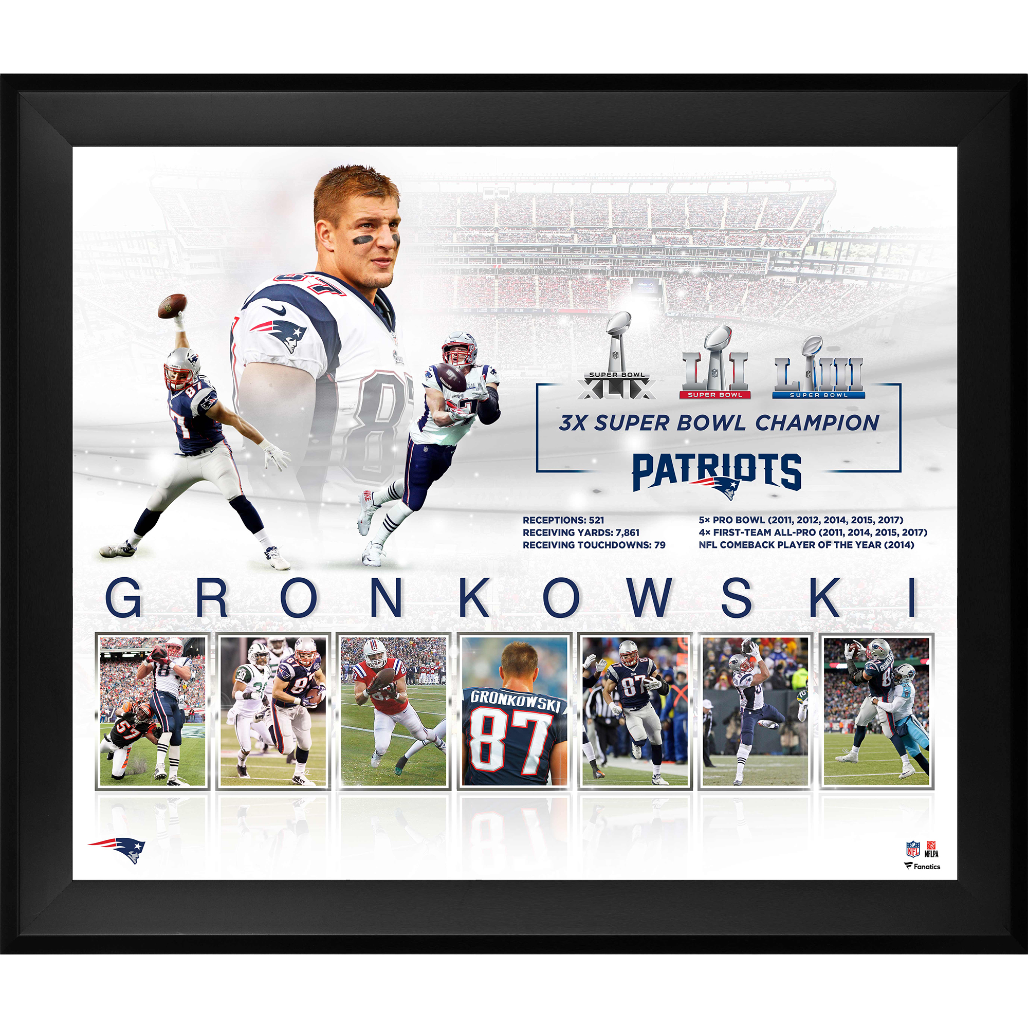 Rob Gronkowski – gerahmtes Collage-Foto zum Ruhestand der New England Patriots, 50,8 x 60,9 cm