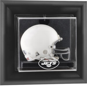 Mini-Vitrine für Helme der New York Jets mit schwarzem Rahmen und Wandmontage