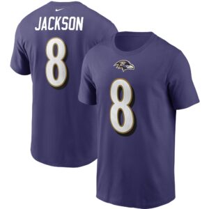 Lila Nike Lamar Jackson Baltimore Ravens T-Shirt mit Name und Nummer für Herren
