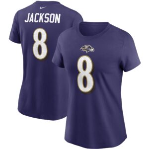 Lila Nike Lamar Jackson Baltimore Ravens Name & Nummer T-Shirt für Damen