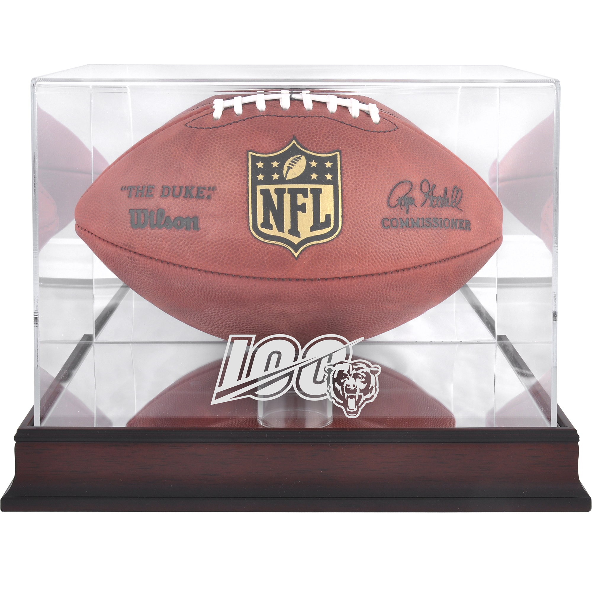 Chicago Bears NFL 100 Logo Football-Vitrine aus Mahagoni mit verspiegelter Rückseite