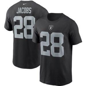 Nike Josh Jacobs – Schwarzes Las Vegas Raiders-T-Shirt mit Name und Nummer für Herren